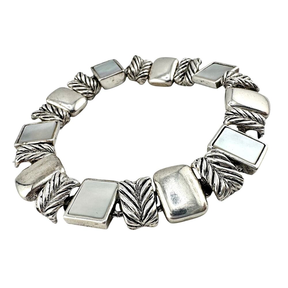 Mother Of Pearl Premier Designs Shell Inlay Silver Tone Modern 7” Bracelet